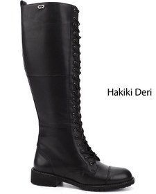 Resim GÖNDERİ(R) Kadın / Kız Siyah Fermuarlı Kauçuk Taban Hakiki Deri Postal Çizme 