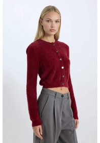 Resim DeFacto Regular Fit Bisiklet Yaka Düğmeli Triko Bordo Hırka E2428AX24WNBR248 Bordo 