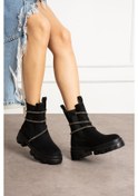 Resim Shoetek Fausta Kadın Bot&bootie Dolamalı Taşlı Postal Siyah Süet Siyah Suet 