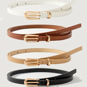 Resim 4 Parça Altın Tokalı Kemer Seti - Etek ve Pantolonlar için Çok Yönlü Tek Renkli Bel Bandı, Şık İş Günlük Kombin Paketi, Mükemmel Hediye Fikri, Günlük Kullanım İçin Temel Aksesuar 