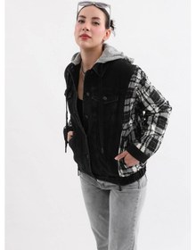 Resim Kadın Fermuar Detaylı Kapüşonlu Jean Ceket Siyah 