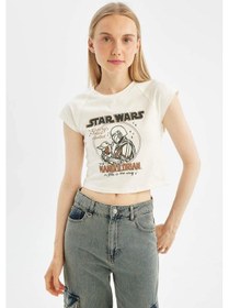 Resim DeFacto Coool Star Wars-Mandalorian Oversize Geniş Kalıp Bisiklet Yaka Kısa Kollu Tişört D1315AX24SMER98 