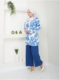 Resim VOLT CLOTHİNG Kadın Çiçek Desenli Kapamasız Kuşaklı Kimono Takım 