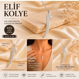 Resim Elif Harfi Zirkon Taşlı 925 Ayar Gümüş Kadın Kolye Gümüş - Rodyum 
