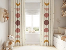 Resim Halı Vagonu HV242 Boho Desen Çocuk Odası Kadife Kumaş Fon Perde - 140x200 / Tek Kanat 