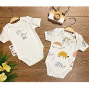 Resim Renkli Puset 2'li Pamuklu Bebek Kısa Kollu Çıt Çıtlı Body Zıbın Takım Renkli Kaplumbağalar 