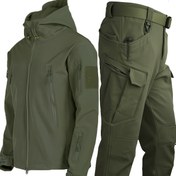 Resim Erkekler için Rahat 2 Parçalı Dış Mekan Termal Kıyafet, Çok Cepli Softshell Ceket & Normal Kesim Kargo Pantolon, Dış Aktivite için Uygun, Mükemmel Kıyafetler 