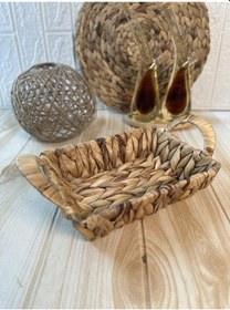 Resim Hasır Rattan Ekmeklik Dikdörtgen Ekmek Sepeti 22x17 Cm Kahverengi 