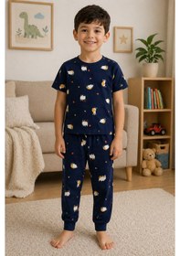 Resim Beniizle Desenli Erkek Çocuk Pijama Takım Lacivert 