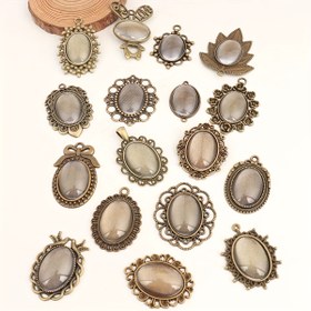 Resim 20 Takım Retro Alaşım Zarif Dantel Taban Kolye Ucu 18*25 Oval Ekleme ve Şeffaf Cam Konveks Yama ile DIY Bileklik Kolye Takı Yapımı için 