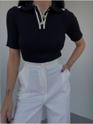 Resim De Pose Kadın Polo Yaka Kısa Kollu Premium Triko T-shirt 