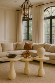 Resim Simillo Home&Living Krem Renk Ahşap Mantar Sehpa Seti – 3’lü Modern Fiskos Takımı - Coffee Table 