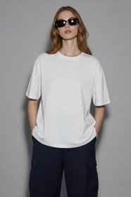 Resim Kadın 4'lü%100 Organik Pamuk Oversize Fit Basic Yuvarlak Yaka T-shirt 