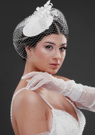 Resim Vintage Çiçek Detaylı Fransız Nikah Şapkası – File Tüllü Gelin Aksesuarı 