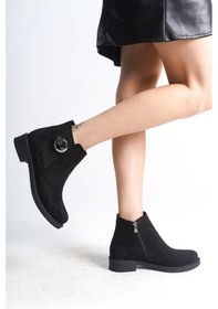 Resim Luna Fermuarlı Lastikli Ortopedik Taban Topuklu Süet Kadın Bot St - Siyah Siyah 