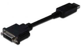 Resim AK-340401-001-S DisplayPort (DP) <-> Dvi-I Adaptörü, Kablolu, DP Erkek - Dvi-I (24+5) Dişi, 0.15 metre, kilit mekanizmalı, DP 1.2 uyumlu, 2x zırhlı, UL, nikel kaplama, siyah renk 