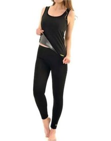 Resim Kadın Siyah Termal Sauna Tayt Atlet Takım Siyah 