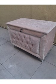 Resim Ankara Mobilya Çeyiz 12353 SANDIK Kapitone Büyük 3lü Model PEMBE Kadife Kumaş İçi tela El Yapım 