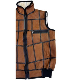 Resim Lnleather Içi Kürk-Dışı Süet Gerçek Deri Yakalı Ve Trikolu Yelek Tarçın 