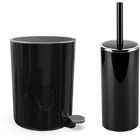 Resim Prima Nova Lenox 5 Lt Pedallı Banyo Çöp Kovası Tuvalet Fırçası Set Siyah 2'Li 