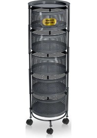 Resim 5 Katlı Antrasit Yana Açılır Tekerlekli Patates Soğan Sepeti Sebzelik 