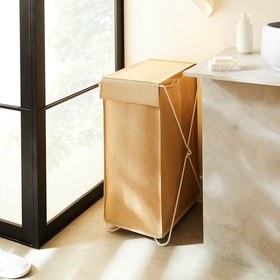 Resim Ocean Home Textile Katlanabilir Bölmeli Beyaz Metal Destekli Naturel Jüt Çamaşır Sepeti 44 x 29.5 x 63 cm 