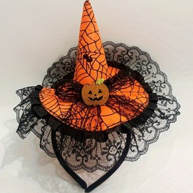 Resim Kadınlar için Zarif Cadı Şapkası Taç Bandı - Balkabağı Desenli Dantel & Tül Saç Aksesuarı & Turuncu Tasarım, Şık Kostüm Partileri, Cadılar Bayramı Kostümü, Cadılar Bayramı Kostüm Aksesuarı için Mükemmel | Çizgi Film Tarzı Taç Bandı | Dayanıklı Plastik Taç Bandı 