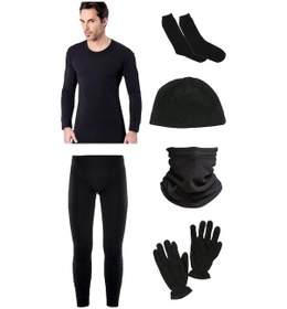 Resim Bonbonetti Bonbonetti Termal Asker Kolisi Termal Alt Üst Takim Polar Boyunluk Eldiven Şapka Çorap Seti Siyah 2Xl Siyah 