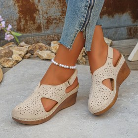 Resim Kadın Yaz Espadril Kama Sandaletleri - Kalın Yastıklı Tabanlı, Suni Kaplama Üstü ve Taban ile Dış Mekan Partileri, Düğünler ve Günlük Giyim için Şık Kayma Platform Ayakkabıları, Askılı Sandaletler 