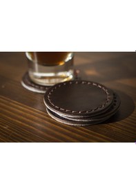 Resim Hakiki Deri Bardak Altlığı Koyu Kestane (Dörtlü Set) Kestane 