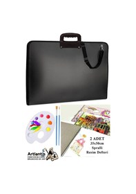 Resim Resim Çantası 35x50 Cm Resim Defteri Palet Fırça Seti 1 Paket Siyah Resim Proje Çantası Fermuarlı Kulplu 37x54 Cm 