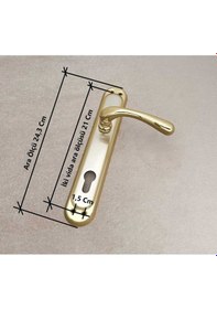 Resim Kumru Titanyum Saten Aynalı Yale Çelik Kapı Kolu + Kapı Babası 1 Takım 