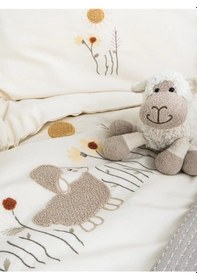 Resim Little Sheep Nakışlı Bebek Nevresim Seti, %100 Pamuk Kumaş Organik Pamuk Örtlülü Bebek Nevresimi Bej 
