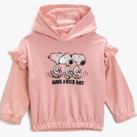 Resim Kız Bebek Snoopy Lisanslı Kapüşonlu Sweatshirt Pamuklu 
