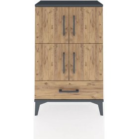 Resim Arges Komodin 4 Raflı Tek Çekmeceli 4 Kapaklı 60X30X96 Antrasit-Çam 