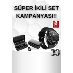 Resim SHN Kablosuz Bluetooth Kulaklık ve Kordon Hediyeli Akıllı Saat Nabız Ölçer Uzun Pil Ömrü 