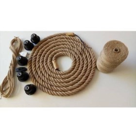 Resim AHŞAP ATÖLYE Jüt Halat 18-20mm Kablolu 5mt, Süsleme Halatı 5mt,e27 Duy 5 Ad Takım 