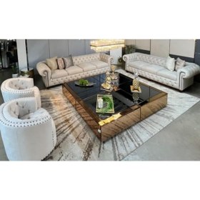 Resim LUXURY VİLLA Luxury Gold Ve Füme Aynalı 4 Parçadan Oluşan Orta Sehpa 180x180 Yükseklik 36cm 