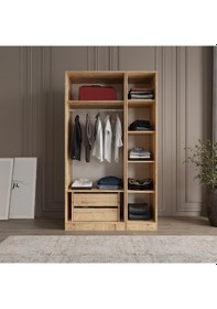 Resim Yonca 3 Kapaklı 2 Çekmeceli Tamamı Mdf Giyinme Dolabı Safir Meşe Ledli Askılık Beyaz - Safir Meşe 