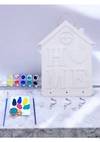 Resim Kendin Boya Ev Anahtar Askısı,2 Farklı Fırça Ve 6lı Akrilik Boya 