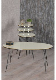 Resim Zigon Sehpa Ve Orta Sehpa Elips Set Siyah Tel Ayak Çift Altın Krem Diğer 