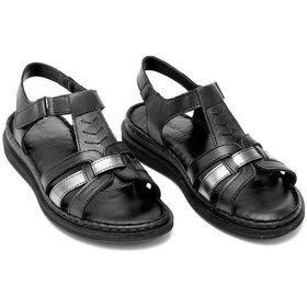 Resim Elit Rhm017 Kadın Hakiki Deri Ortopedik Düz Sandalet Siyah Siyah 