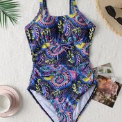Resim Kadın Modası Rahat Sporcu Tek Parça Mayo, Spor Stili, Canlı Paisley Desenli Plaj Giyim, Ayarlanabilir Askılar 