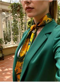 Resim Veille Kadın Yeşil Sarı Renkli Modern Desenli Fular - Blazer, Çanta ve Boyun İçin Uygun -Hediye Alternatifi 