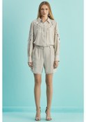 Resim Geniş Paça Bej Keten Şort Bej 