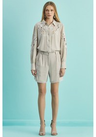 Resim Geniş Paça Bej Keten Şort Bej 