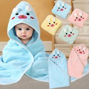 Resim Çocuklar için Banyo Havlusu 80*80 cm, Hayvan Desenli Kapüşonlu Tasarım, Polyester Kumaş, Yumuşak ve Nefes Alabilir, Yüksek Emici, Bebek Battaniyesi, Puset Battaniyesi 