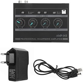 Resim Eujgoov 4 Kanallı Kulaklık Amplifikatörü, AMP‑i4Ⅱ Mono/Stereo Bağımsız Ses Kontrollü Kulaklık Bölücü (100‑240V)(AB Fişi) 