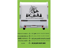 Resim Çekme Karavan Motokaravan Araç Pusula Dağ Doğa Sticker Yapışkan Geyik Camp 