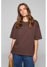Resim Grimelange Lagertha Kadın %100 Organik Pamuklu Kalın Dokulu Oversize Fit Yuvarlak Yakalı Koyu Kahver Koyu Kahverengi 